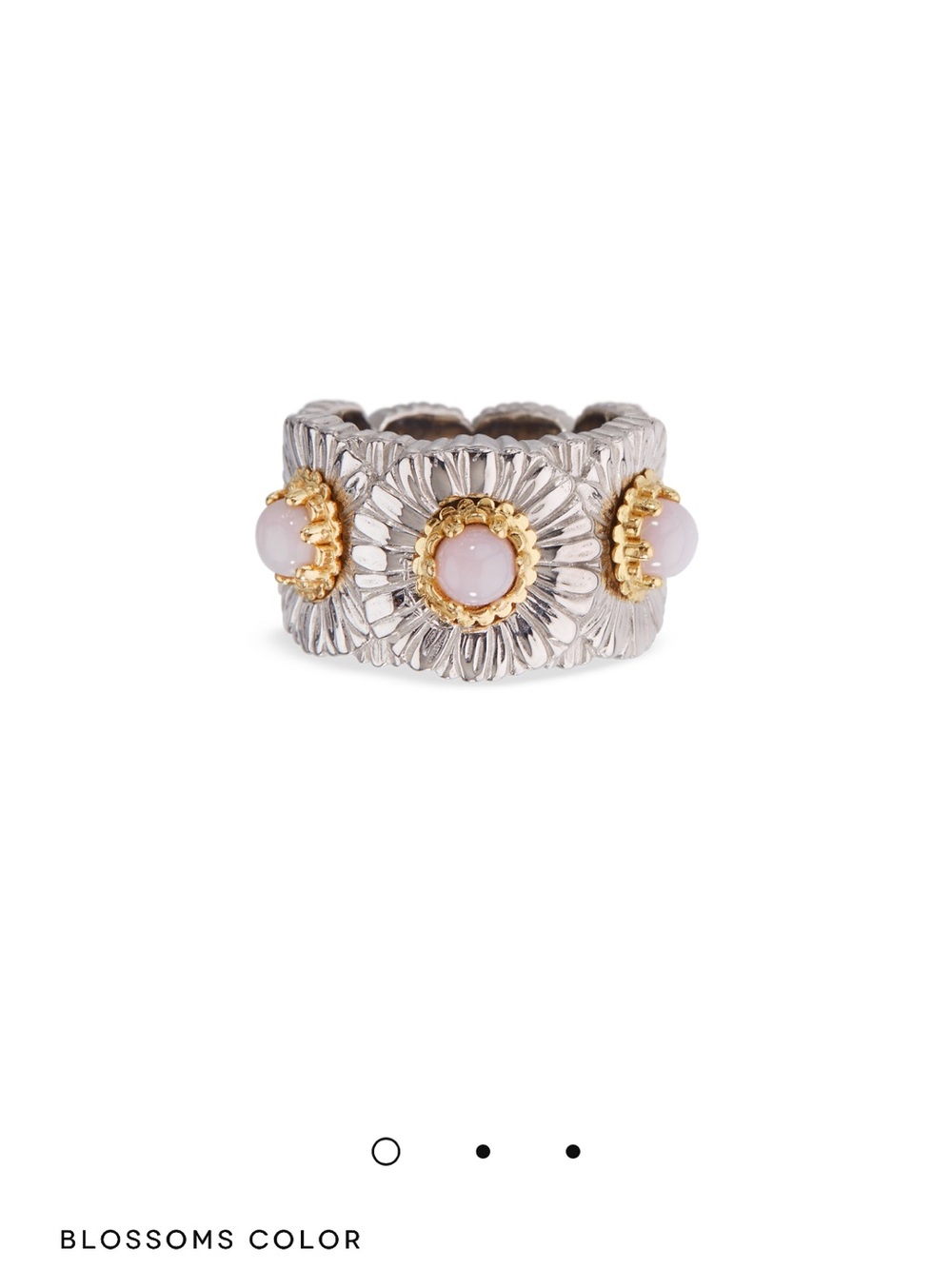 Blossoms Color Silver Floral Band Ring with Pink Accents SZ:53